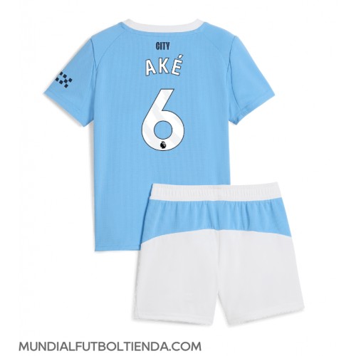 Camiseta Manchester City Nathan Ake #6 Primera Equipación Replica 2025-26 para niños mangas cortas (+ Pantalones cortos)